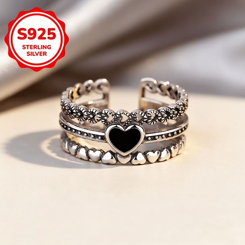 Women's 925 Silver Adjustable Spade Heart Ring, Gift for Couples